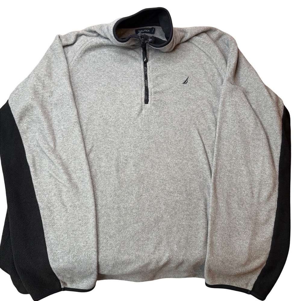Nautica Quarter Zip Fleece‎ 1/4 Zip Sweater Gorpcore Mens XL Gray Black Coastal